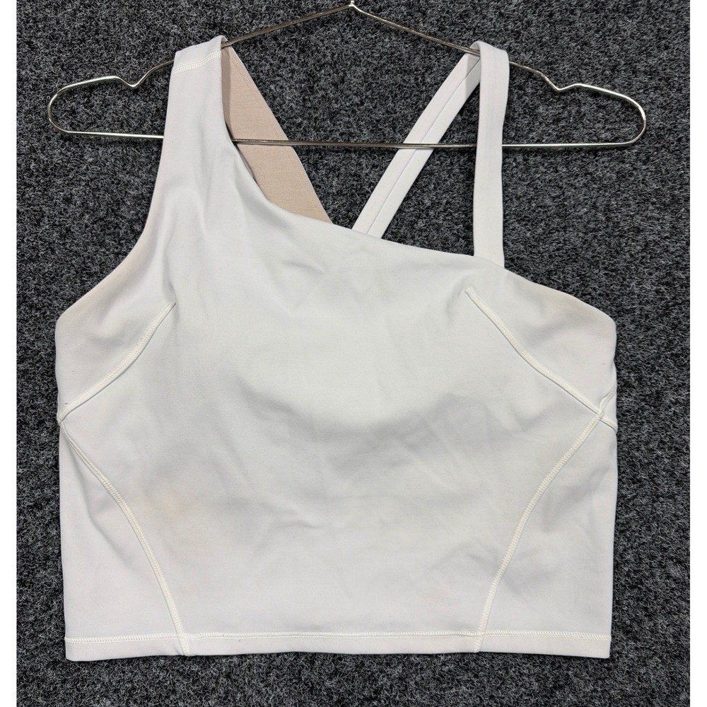 Lululemon Tank Top Womens 8 White Asymmetric One Shoulder Cropped Yoga Bra Tank